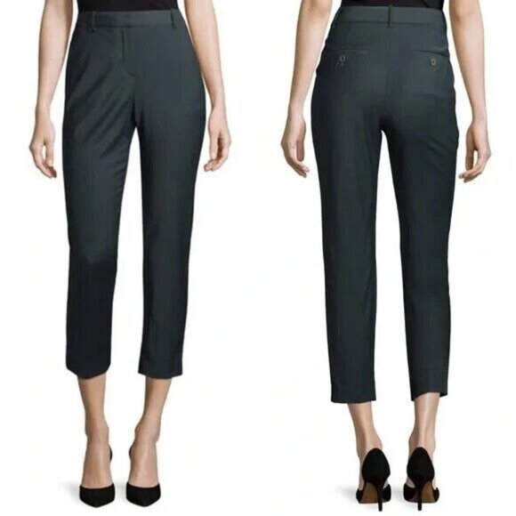 Theory Treeca 2 Dark Slate Continuous Cropped Slim Trouser Pants Wool 2 EUC - Picture 1 of 4